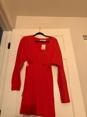 Free People Coral Red V-Neck Textured Top